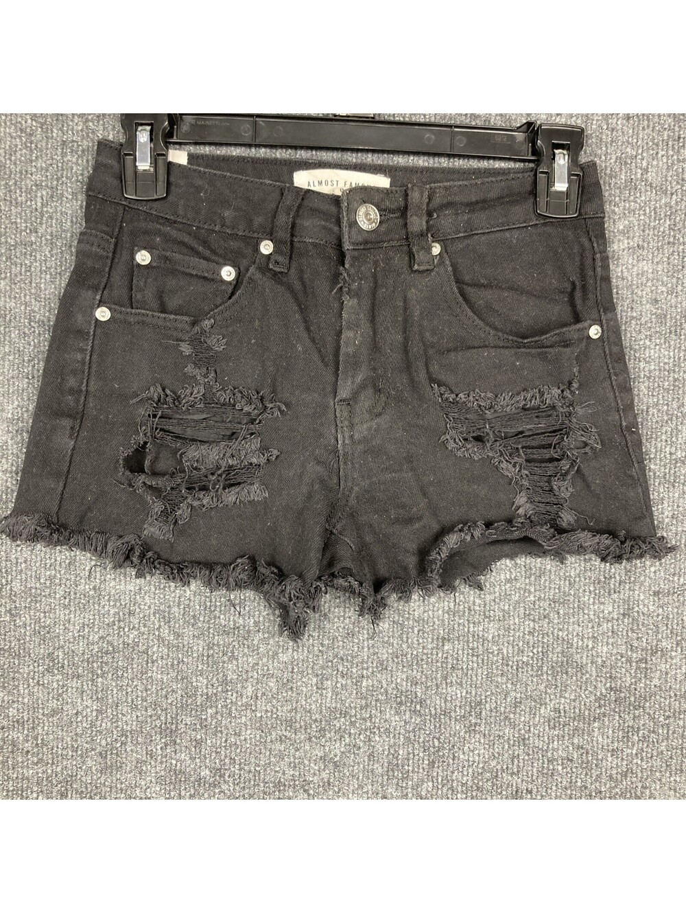 Almost Famous Womens Size 0 Black High Rise Distressed Cut-off Jean Shorts